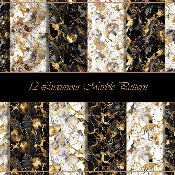 Marble Pattern Black White Gold Glitter Digital Download Scrapbooking Paper Ephemera Paper Stone Design Luxury Detailed Background Wallpaper