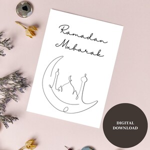 Cartão Ramadan Mubarak com Masjid, Crescente, Download Digital, Para Impressão, Ramadan Kareem, Feriado Islâmico, Celebração, Mesquita, Presente