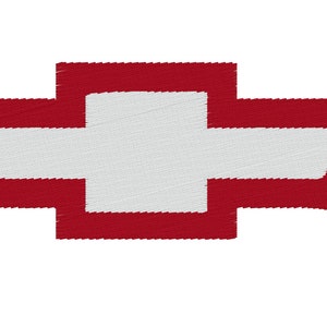 May include: A red and white Chevrolet bowtie logo. The logo is a stylized cross with a white center and red outline.