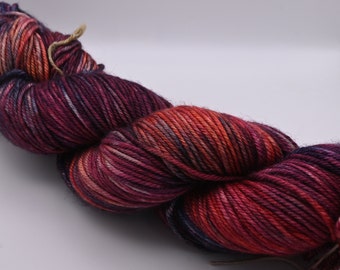 Hand dyed variegated DK weight superwash merino and silk