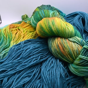 Hand dyed variegated sock yarn fingering weight superwash merino and silk