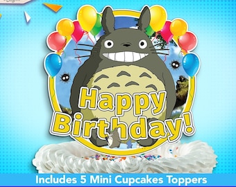 Totoro Happy Birthday Cake Topper / Birthday Party / Anime Theme  / Instant Download / Party Decor / Cupcake Topper