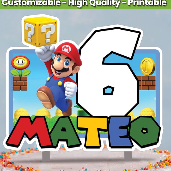 Super Mario Happy Birthday Custom Cake Topper / Personnaliser le nom et l'âge / Super Mario Birthday Party / Gamer Theme / Digital File