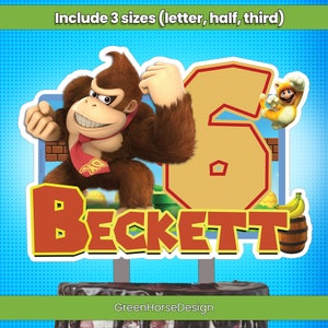Donkey Kong Happy Birthday Custom Cake Topper / Personalize name and age / Super Mario Birthday Party / Gamer Theme / Digital File