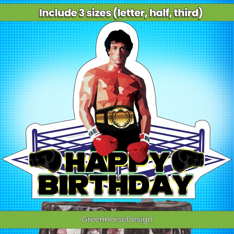 Rocky Happy Birthday Cake Topper / Box Birthday Party / Champion Theme