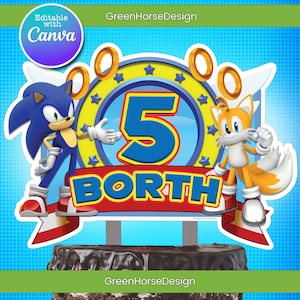 Sonic the Hedgehog Happy Birthday Cake Topper / Geburtstag / Geburtstag / Party / Gamer Thema / Digitale Datei / Personalisierte Cake Topper