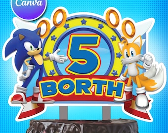 Sonic the Hedgehog Happy Birthday Custom Cake Topper / Personalize name and age / Party / Gamer Theme / Digital File