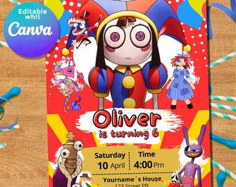 Pomni The Amazing Digital Circus Invitation / birthday Party / Instant Download / editable Canva printable /  Jax Ragatha Zooble