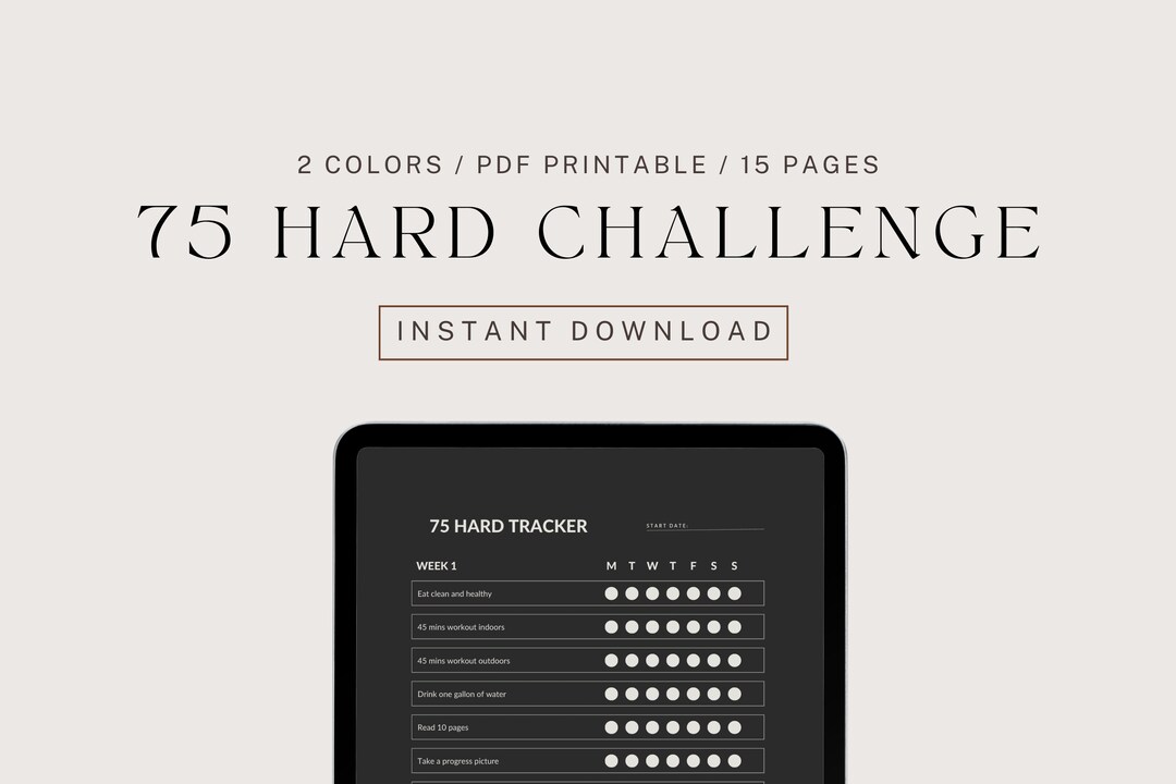 75 HARD CHALLENGE Weight Loss Journal Tracker Printable Bundle Dark ...