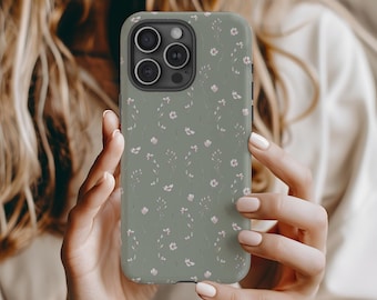 Sage floral phone case, dainty flower, minimal, modern, green phone case for iphone, samsung galaxy, google pixel