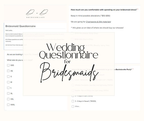 Bridal Party Questionnaire | Editable Google Form to plan with your bridesmaids!