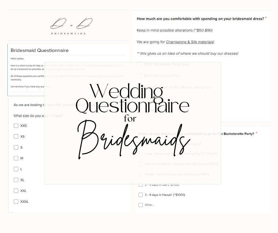 Bridal Party Questionnaire Editable Google Form to Plan With Your Bridal Party Questionnaire Editable Google Form to Plan With Your