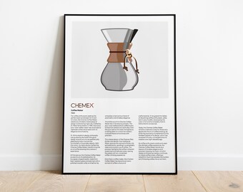 Chemex Coffee Maker Design Poster, Braun Print, Braun Wall Art, Dieter Rams, Digital Download Prints, Monochromatic wall art, minimal