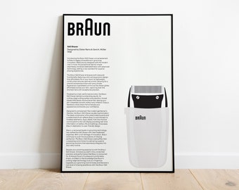 Braun S60 Shaver Design Poster, Braun Print, Braun Wall Art, Dieter Rams, Digital Download Prints, Monochromatic wall art, minimal