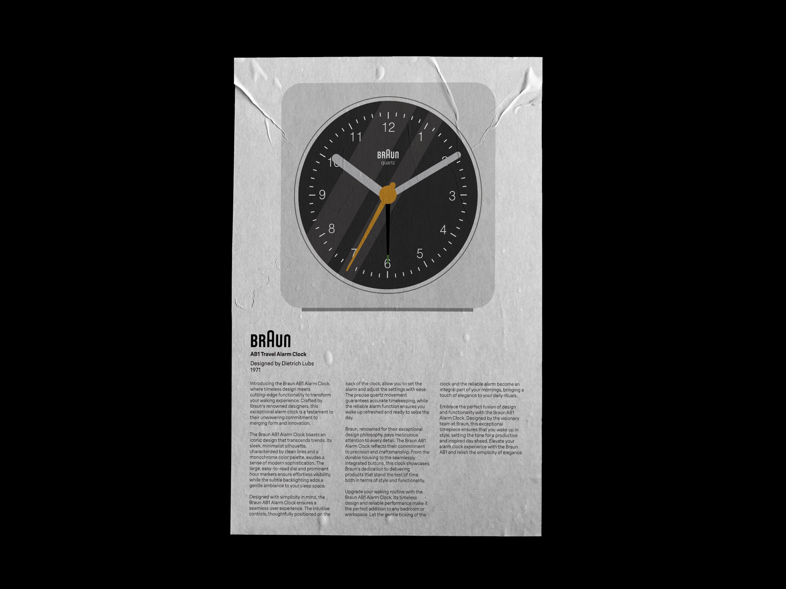 Braun Alarm Clock AB1 Design Poster, Braun Print, Braun Wall Art