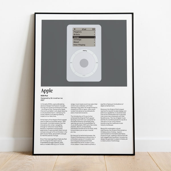 Apple iPod Original Design Poster, Braun Print, Braun Wall Art, Dieter Rams, Digital Download Prints, Monochromatic wall art, minimal