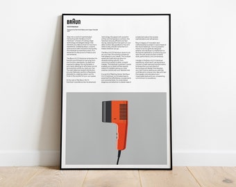 Braun Hair Dryer HLD5 Digital Poster, Braun Print, Braun Wall Art, Dieter Rams, Digital Download Prints, Monochromatic wall art, minimal