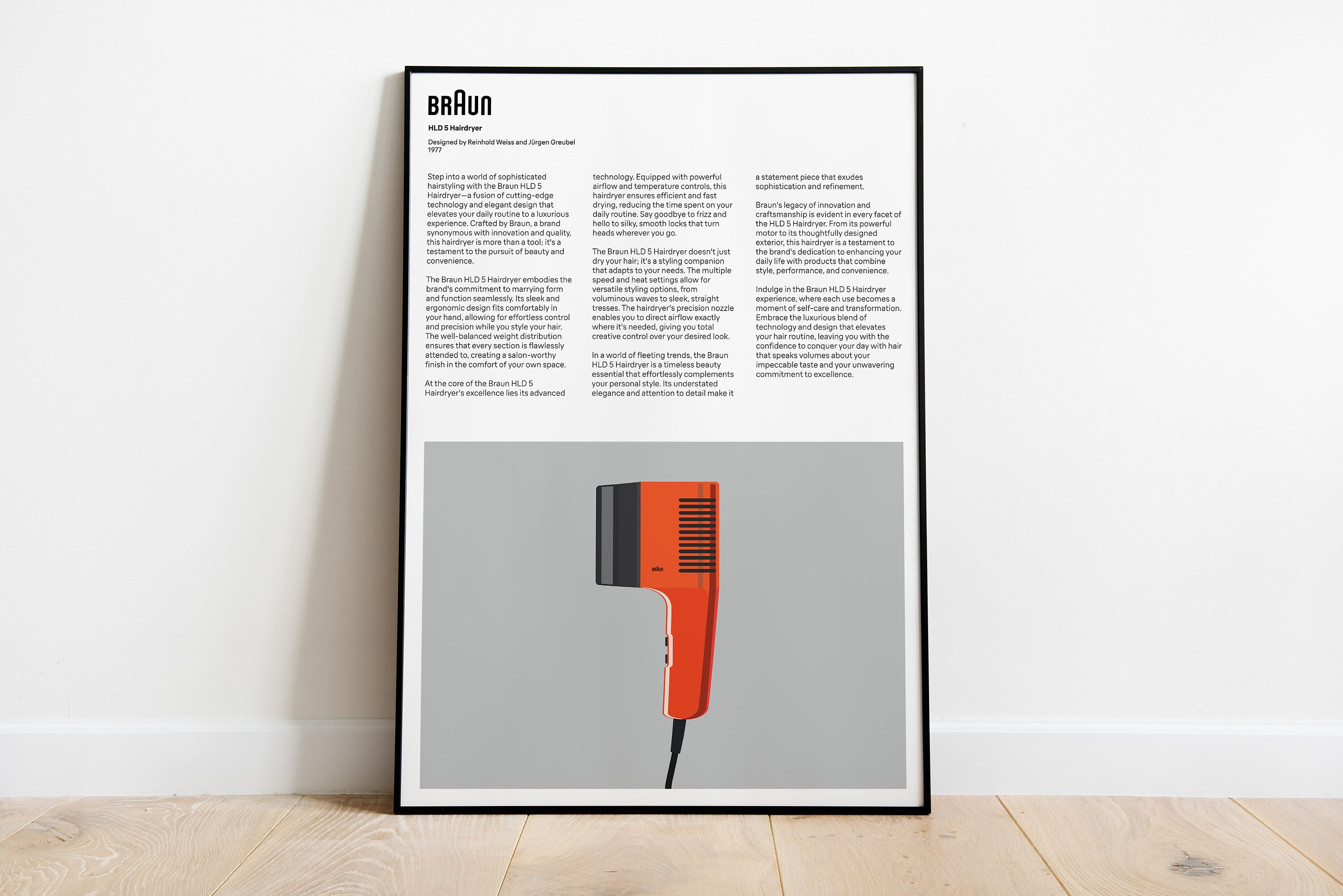 Braun Hair Dryer HLD5 Digital Poster, Braun Print, Braun Wall Art