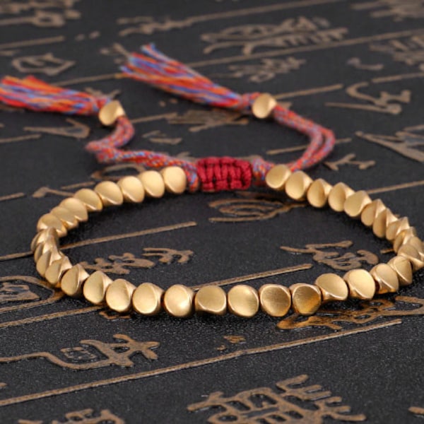 Lucky - Tibetan Buddhist Wrap Copper Bracelet Adjustable Handmade Men/Women/Unisex Bracelet Red String MANIFESTATION BRACELET