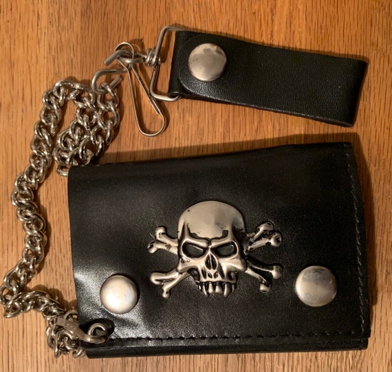 Vintage Skull & Crossbones Genuine Leather Chain Wallet – Bewild