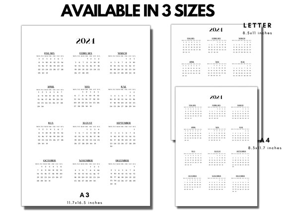 2024 Year At A Glance Printable 2024 Calendar Printable