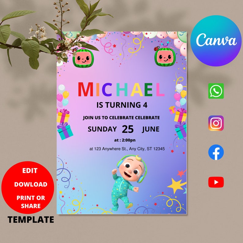 Birthday Invitation Template Easy to Edit Template Etsy