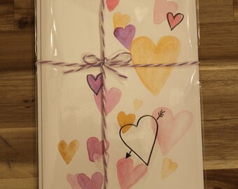 Hand Painted Watercolor Greeting Card - Hearts