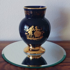 Limoges Castel Cobalt Vase, 22K Gold, France, Beautiful Cobalt Blue