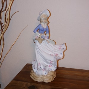 Vintage Porcelian Figurine, Woman with Flower Basket