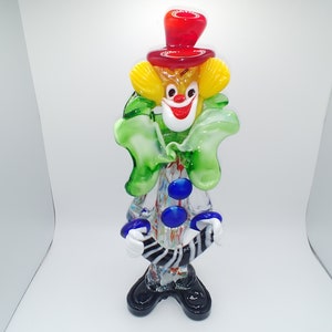 Murano Blown Glass Clown Playing the Acordian, 1970&#39;s, Vintage, Collectible, Sculpture, Tall