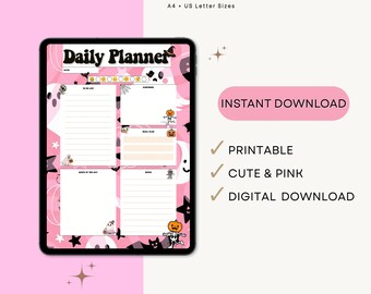Pink Halloween Daily Planner: Kawaii Ghost Printable (Digital Download)