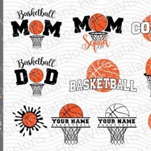 Family basketball graphics SVG & PNG File, Basketball Mom/ Dad and Basketball coach graphics with basketball and basket ball hoop.