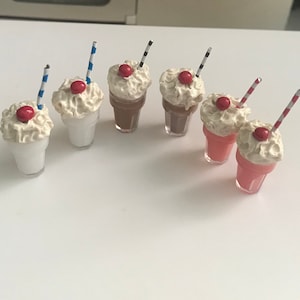 1:6 scale 2 ct Milkshakes - realistic HANDCRAFTED dollhouse miniature food/drinks chocolate milkshake strawberry milkshake vanilla milkshake