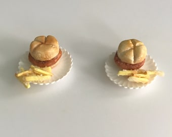 6 pc crispy chicken sandwich meal (plates included) - realistic 1:12 / 1 6 scale dollhouse miniature food