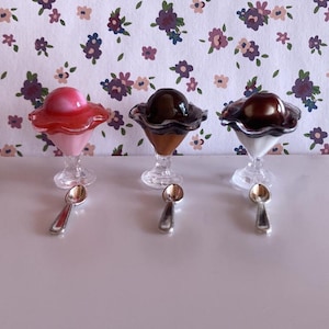 1:6 scale 3 ct. Ice Cream Sundaes - Dollhouse Miniature