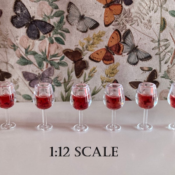 6 ct wine glasses - realistic 1:12 scale dollhouse miniature drinks