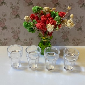 1:6 scale 4 ct Clear Glasses - realistic dollhouse miniature dishes cups