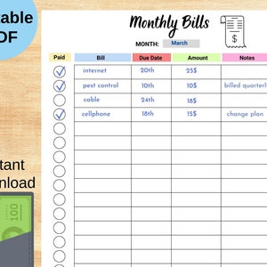 Editable Monthly Bill Tracker/monthly Bill Log/bill Planner/bill ...