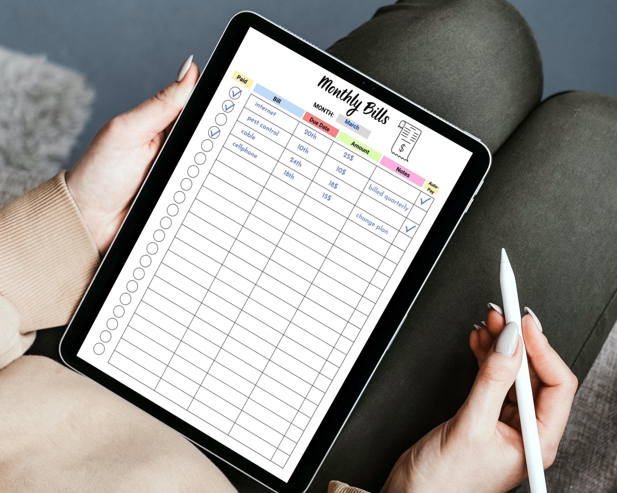 Editable Monthly Bill Tracker/monthly Bill Log/bill Planner/bill ...