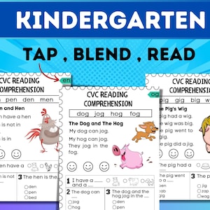 Learn to Read/CVC Words Worksheets/Kindergarten Reading/Homeschool Phonics/CVC activities/Kids sight words/beginning reader/Blending words