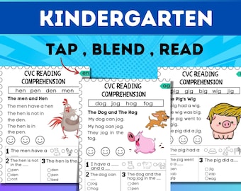 Learn to Read/CVC Words Worksheets/Kindergarten Reading/Homeschool Phonics/CVC activities/Kids sight words/beginning reader/Blending words