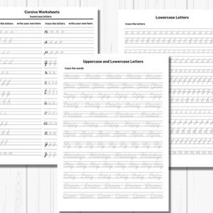 K&ouml;nnte beinhalten: Schwarz-wei&szlig;e druckbare Schreib&uuml;bungen in Kursivschrift f&uuml;r Kleinbuchstaben, Gro&szlig;- und Kleinbuchstaben sowie W&ouml;rter. Die Arbeitsbl&auml;tter enthalten Linien zum Nachzeichnen von Buchstaben und W&ouml;rtern.