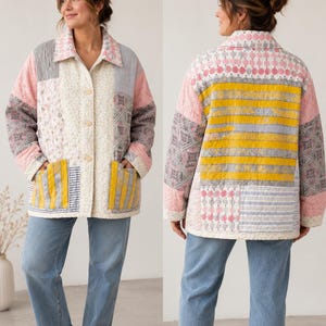Upcycled Vintage Quilt Jacket Size Large | One of a Kind Patchwork Coat | Handmade Quilted Jacket | Boho Cottagecore Wearable Art. Q97