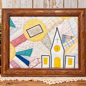 11x14 Vintage Quilt Church Wall Art | Romans 12:12 Christian Decor | Upcycled Fiber Art | One of a Kind Framed Quilt Art
