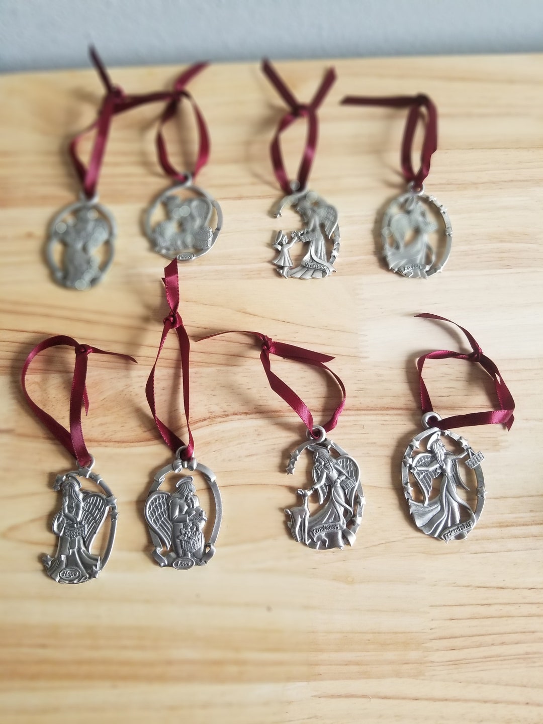 Longaberger Angel Pewter Holiday Ornaments Set of 8 Etsy