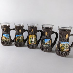 verres de tronc d'arbre souvenir vintage avec carte postale, Contmassegno Di Stato Grappa