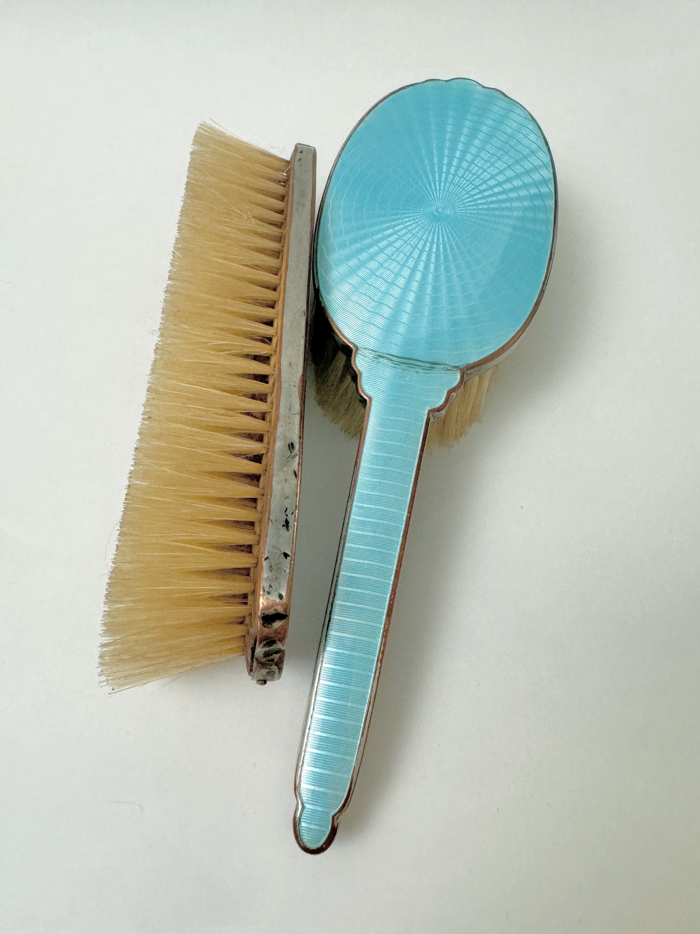 Vintage Art Deco Turquoise Enamelled Ladies Mirror and Brush  display picture 2
