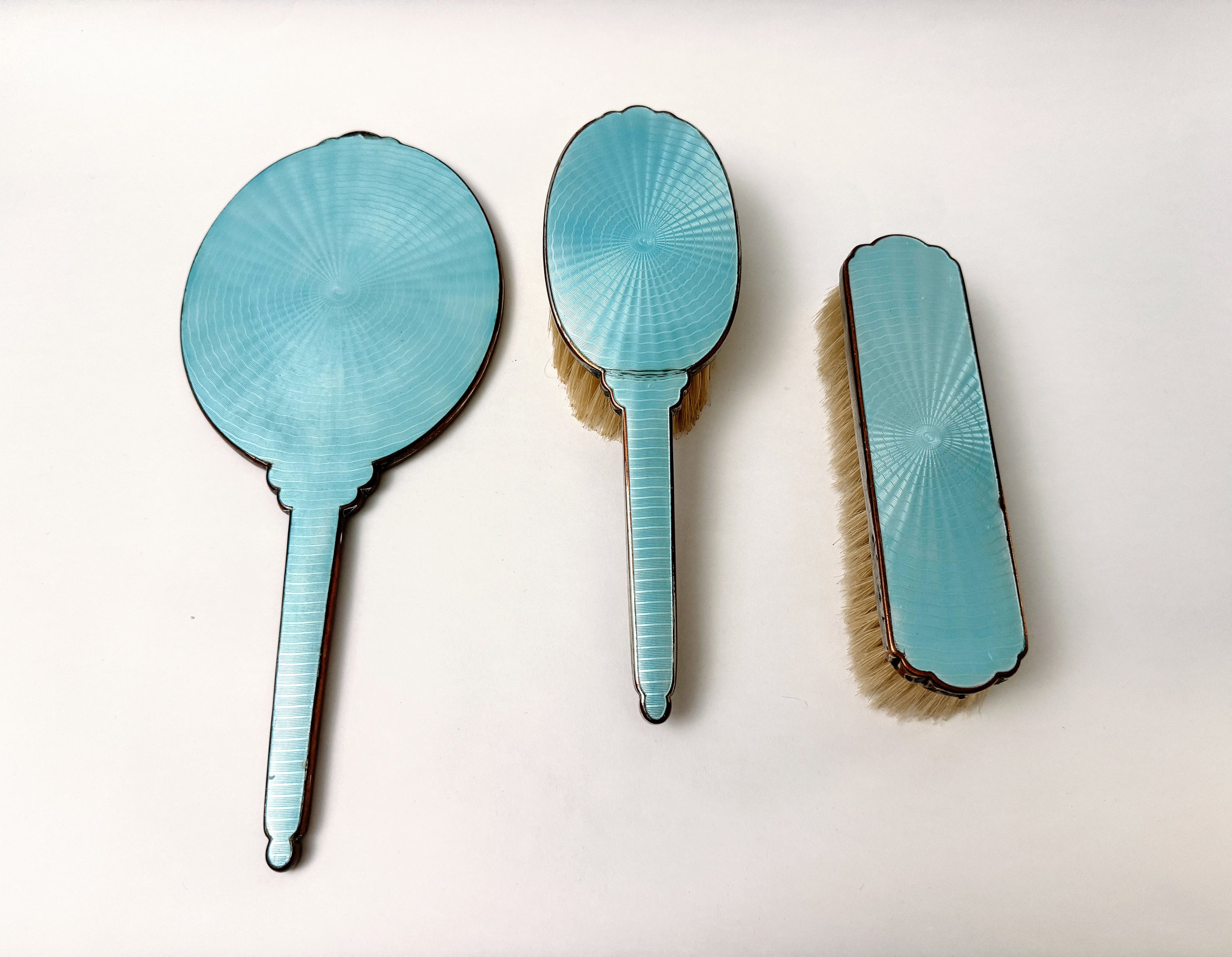 Vintage (60’s) ~ Turquoise ~ 3 Piece Set ~ Hand Mirror, Brush & Jewelry Jar Set Vintage Mid Century Vanity Set – Amber & Turquoise Hand  main image 2