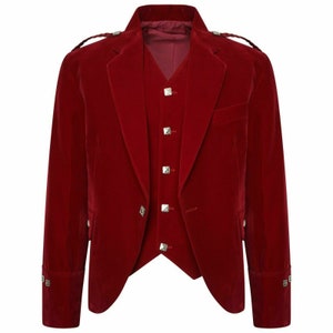 Men&#39;s Handmade Scottish Red Wool Argyle Kilt Jacket | Highland Traditional Wedding Argyll Kilt Jacket | Argyll Coat | Chest 34&quot; to 54&quot;