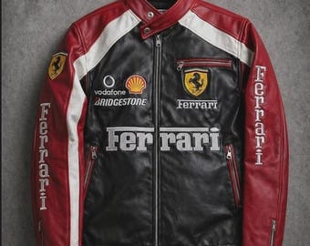 F1 Racing Leather Ferrari Jacket – Motorsport Biker Apparel